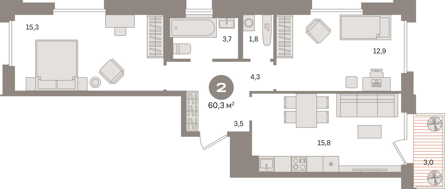 2-BD Apartment Sale, 60.4平方米 at Kvartal Gercena, zhiloy kompleks Kvartal Gertsena, Moscow, Russia #1