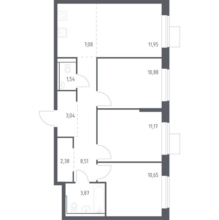 2-BD Apartment Sale, 71.07 sq. m. at Prigorod Lesnoe, Molodyozhny bulvar, 6, derevnya Misaylovo, Leninskiy City District, Moscow Region, Russia #1