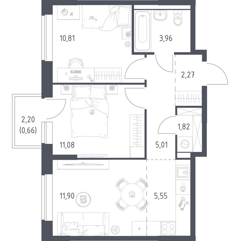1-BD Apartment Sale, 53.06 sq. m. at Prigorod Lesnoe, Molodyozhny bulvar, 6, derevnya Misaylovo, Leninskiy City District, Moscow Region, Russia #1