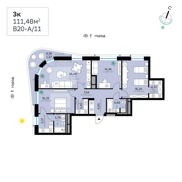 3-BD Apartment Sale, 111.48 sq. m. at SberCity, zhiloy kompleks Sbersiti, Rublyovo-Arkhangelskoye Microdistrict, Moscow, Russia #1