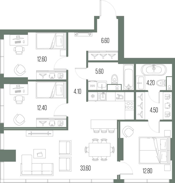 3-BD Apartment Sale, 96.4平方米 at Severny Port, Leningradskoye Highway, Moscow, Russia #1