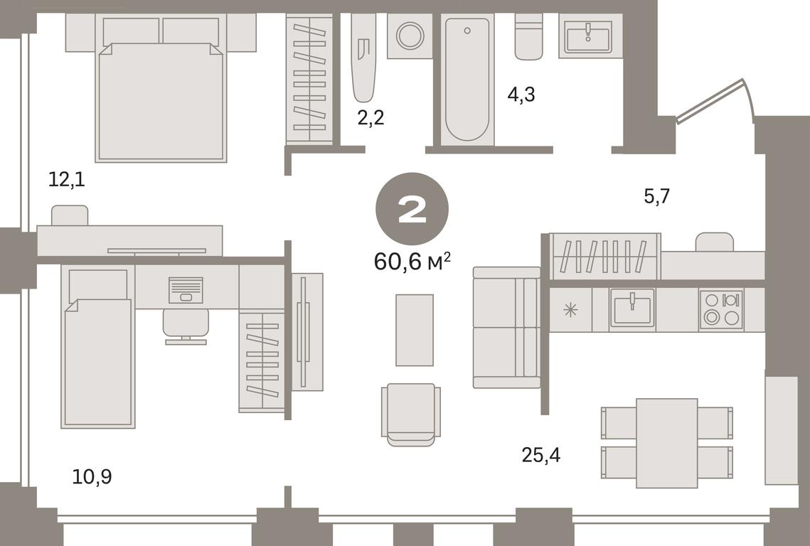 2-BD Apartment Sale, 60.6平方米 at Dom A, Dubininskaya Street, вл59к2, Moscow, Russia #1 2-BD Apartment Sale, 60.6平方米 at Dom A, Dubininskaya Street, вл59к2, Moscow, Russia #1