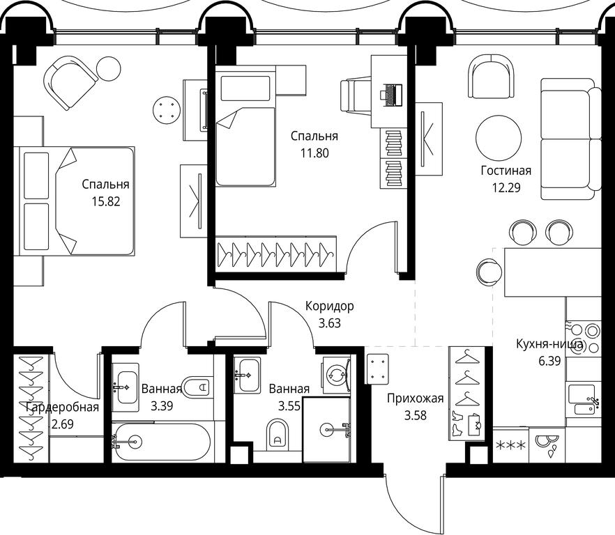 2-BD Apartment Sale, 63.14平方米 at MIRA, Mira Avenue, Moscow, Russia #1 2-BD Apartment Sale, 63.14平方米 at MIRA, Mira Avenue, Moscow, Russia #1