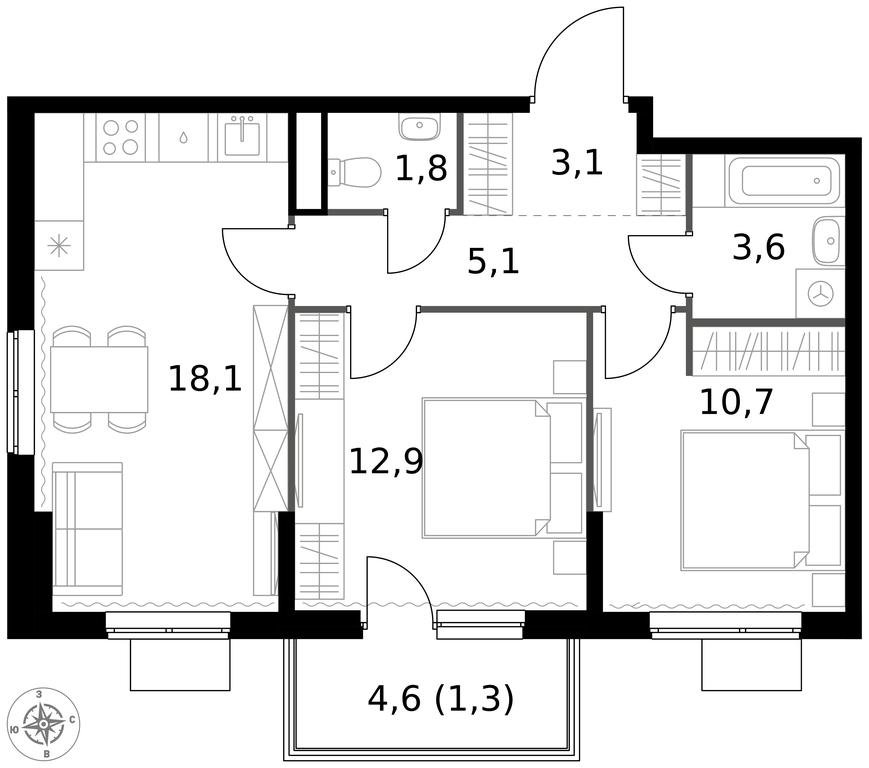 2-BD Apartment Sale, 56.6 sq. m. at 1 Izmajlovskij, Montazhnaya Street, 8с13, Moscow, Russia #1 2-BD Apartment Sale, 56.6 sq. m. at 1 Izmajlovskij, Montazhnaya Street, 8с13, Moscow, Russia #1
