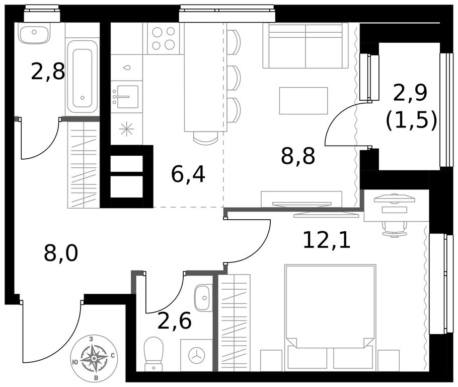 2-BD Apartment Sale, 42.2 sq. m. at 1 Izmajlovskij, Montazhnaya Street, 8с13, Moscow, Russia #1