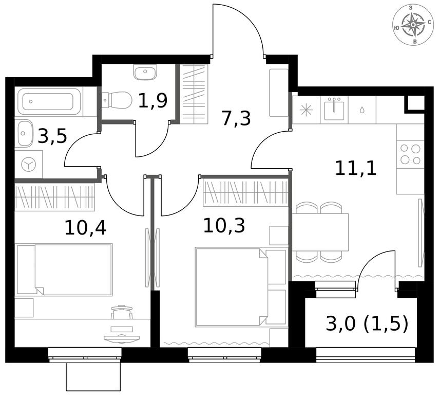 2-BD Apartment Sale, 46 sq. m. at 1 Izmajlovskij, Montazhnaya Street, 8с13, Moscow, Russia #1 2-BD Apartment Sale, 46 sq. m. at 1 Izmajlovskij, Montazhnaya Street, 8с13, Moscow, Russia #1