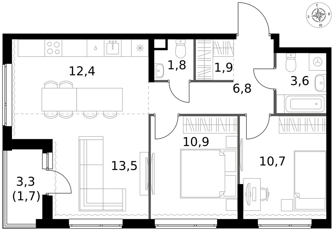 3-BD Apartment Sale, 63.3 sq. m. at 1 Izmajlovskij, Montazhnaya Street, 8с13, Moscow, Russia #1 3-BD Apartment Sale, 63.3 sq. m. at 1 Izmajlovskij, Montazhnaya Street, 8с13, Moscow, Russia #1