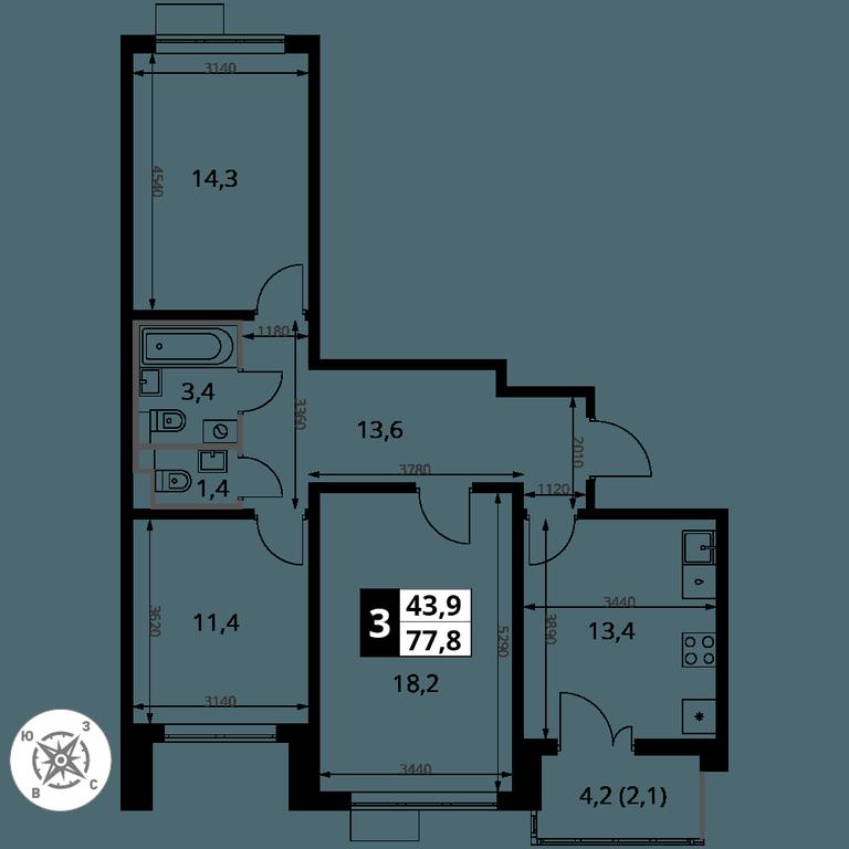 3-BD Apartment Sale, 77.8 sq. m. at Yzhnaya Bitsa, Yuzhnaya Bitsa Residential Complex, posyolok Bittsa, Leninskiy City District, Moscow Region, Russia #1 3-BD Apartment Sale, 77.8 sq. m. at Yzhnaya Bitsa, Yuzhnaya Bitsa Residential Complex, posyolok Bittsa, Leninskiy City District, Moscow Region, Russia #1