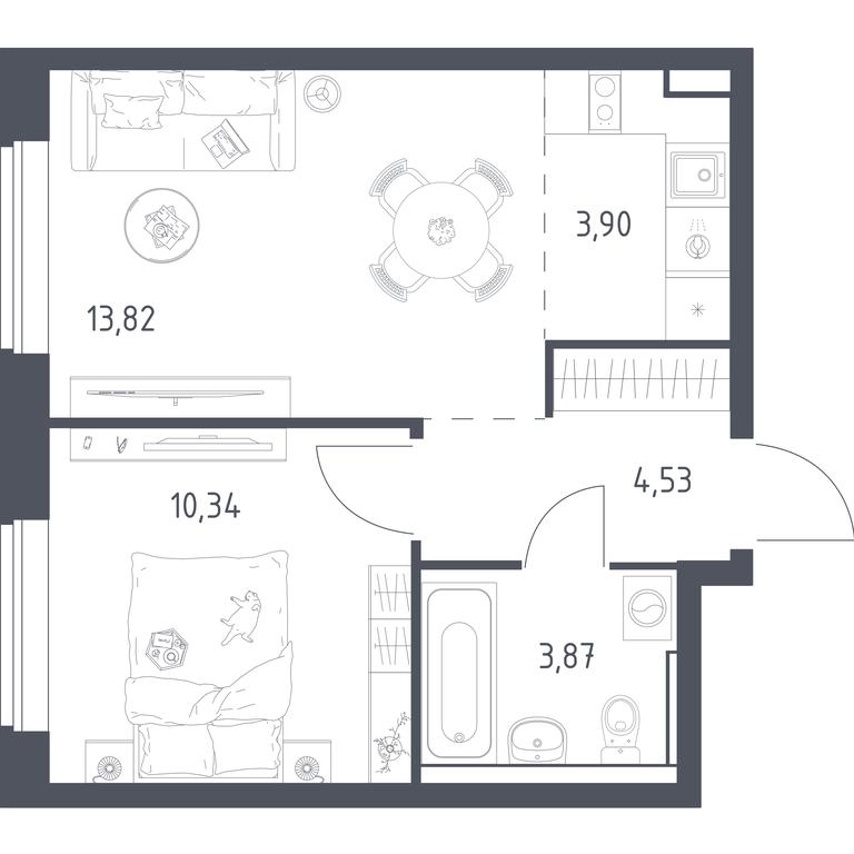 Apartment Sale, 36.46 sq. m. at Prigorod Lesnoe, Molodyozhny bulvar, 6, derevnya Misaylovo, Leninskiy City District, Moscow Region, Russia #1