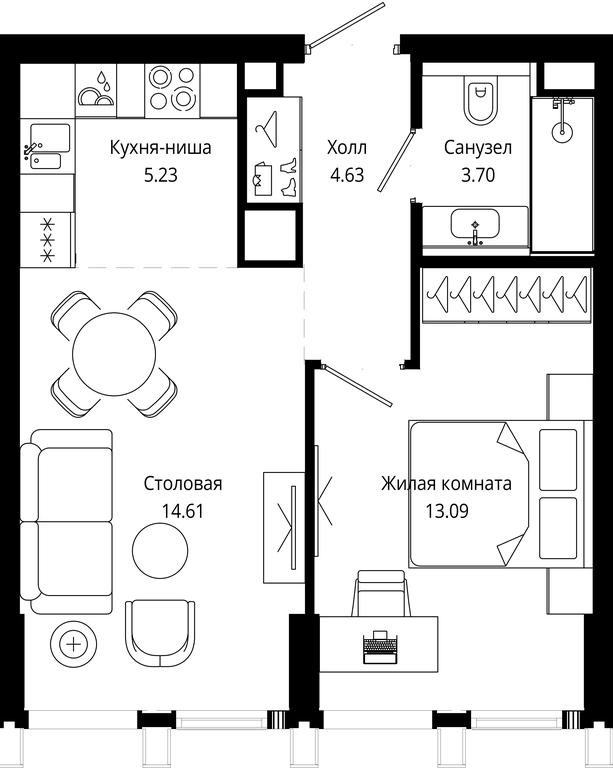 1-BD Apartment Sale, 41.24平方米 at Mod, 4th Maryinoy Roschi Street, 12с9, Moscow, Russia #1