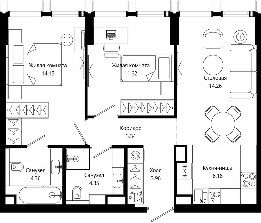 2-BD Apartment Sale, 62.2平方米 at Mod, 4th Maryinoy Roschi Street, 12с9, Moscow, Russia #1
