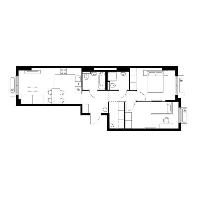 2-BD Apartment Sale, 63.1 sq. m. at Vostochnoe Butovo, Krymskaya Street, 13, rabochiy posyolok Bobrovo, Leninskiy City District, Moscow Region, Russia #1