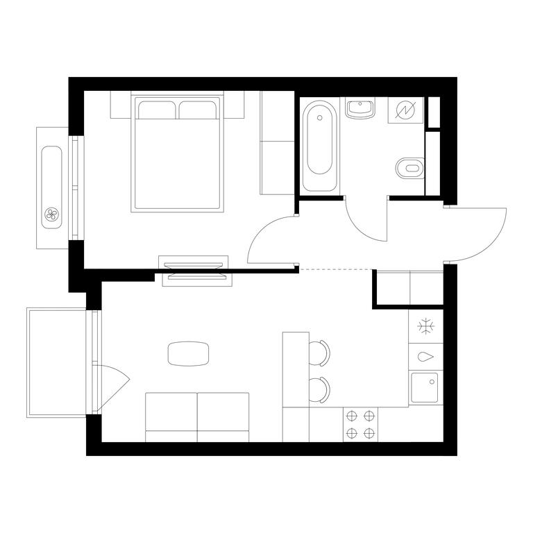 1-BD Apartment Sale, 35.5 sq. m. at Vostochnoe Butovo, Krymskaya Street, 13, rabochiy posyolok Bobrovo, Leninskiy City District, Moscow Region, Russia #1