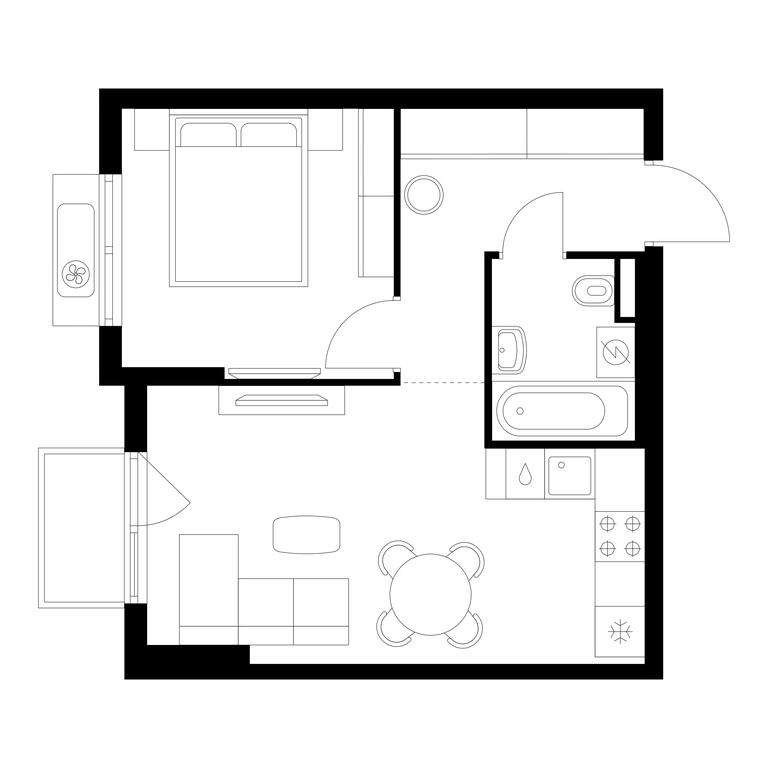 1-BD Apartment Sale, 38.6平方米 at Vostochnoe Butovo, Krymskaya Street, 13, rabochiy posyolok Bobrovo, Leninskiy City District, Moscow Region, Russia #1