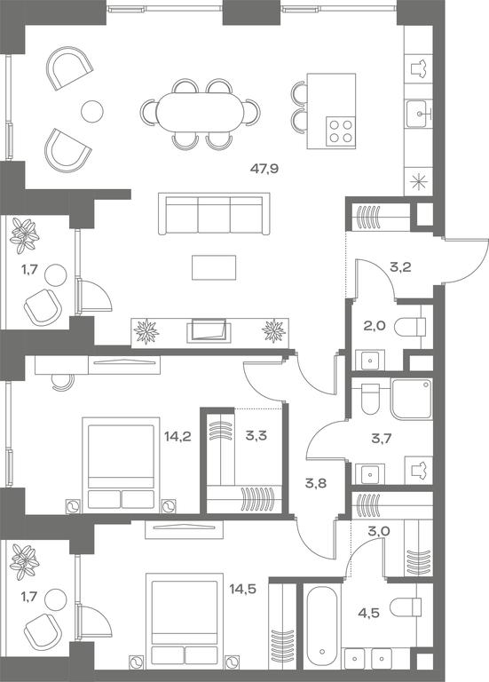 2-BD Apartment Sale, 107 sq. m. at Soul, Chasovaya Street, 28, Moscow, Russia #1