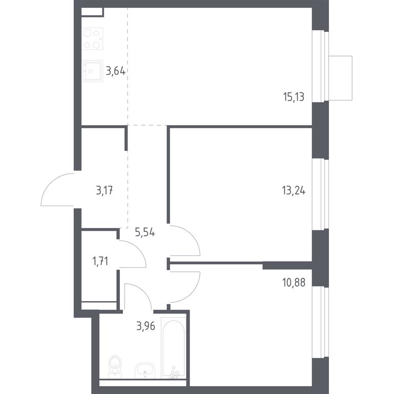 1-BD Apartment Sale, 57.27 sq. m. at Prigorod Lesnoe, Molodyozhny bulvar, 6, derevnya Misaylovo, Leninskiy City District, Moscow Region, Russia #1