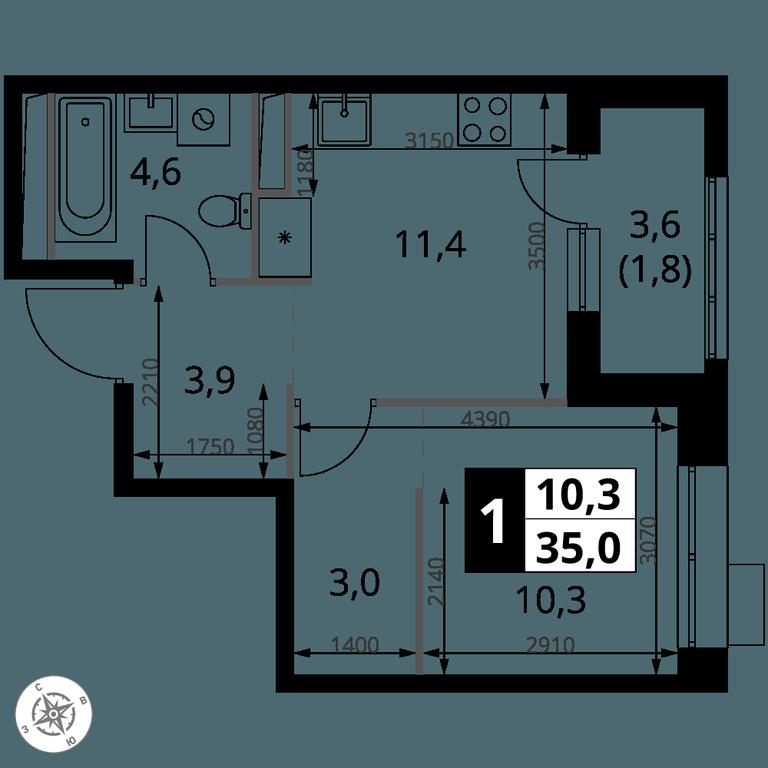 1-BD Apartment Sale, 35 sq. m. at 1-y Salarevskiy, Kiyevskoye Highway, Moskovskiy Settlement, Moscow, Russia #2