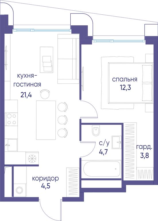 1-BD Apartment Sale, 46.7 sq. m. at Ostrov, Nizhnye Mnyovniki Street, 37Ас4, Moscow, Russia #1 1-BD Apartment Sale, 46.7 sq. m. at Ostrov, Nizhnye Mnyovniki Street, 37Ас4, Moscow, Russia #1