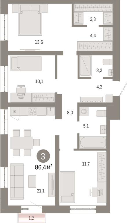 3-BD Apartment Sale, 86.4 sq. m. at Kvartal Metronom, Tagilskaya Street, Moscow, Russia #1