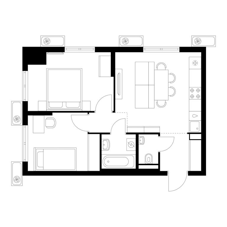 2-BD Apartment Sale, 47.6 sq. m. at Vostochnoe Butovo, Krymskaya Street, 13, rabochiy posyolok Bobrovo, Leninskiy City District, Moscow Region, Russia #1