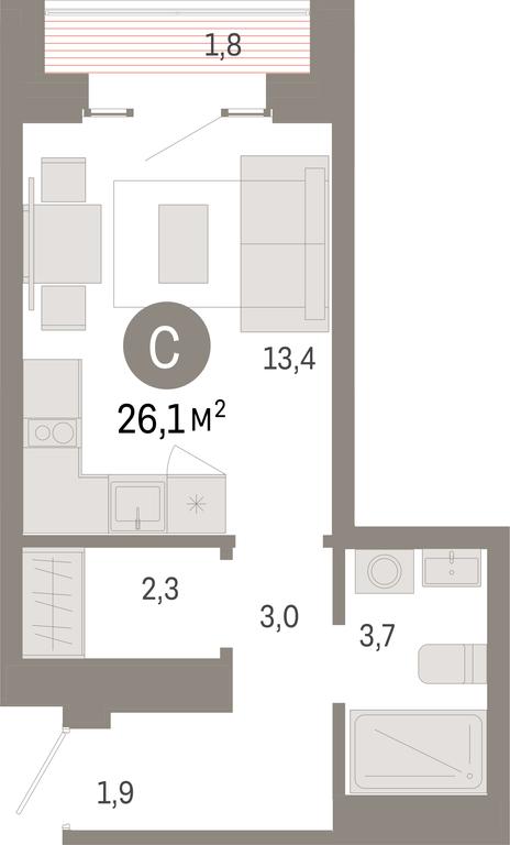 Apartment Sale, 26.1 sq. m. at Kvartal Metronom, Tagilskaya Street, Moscow, Russia #1