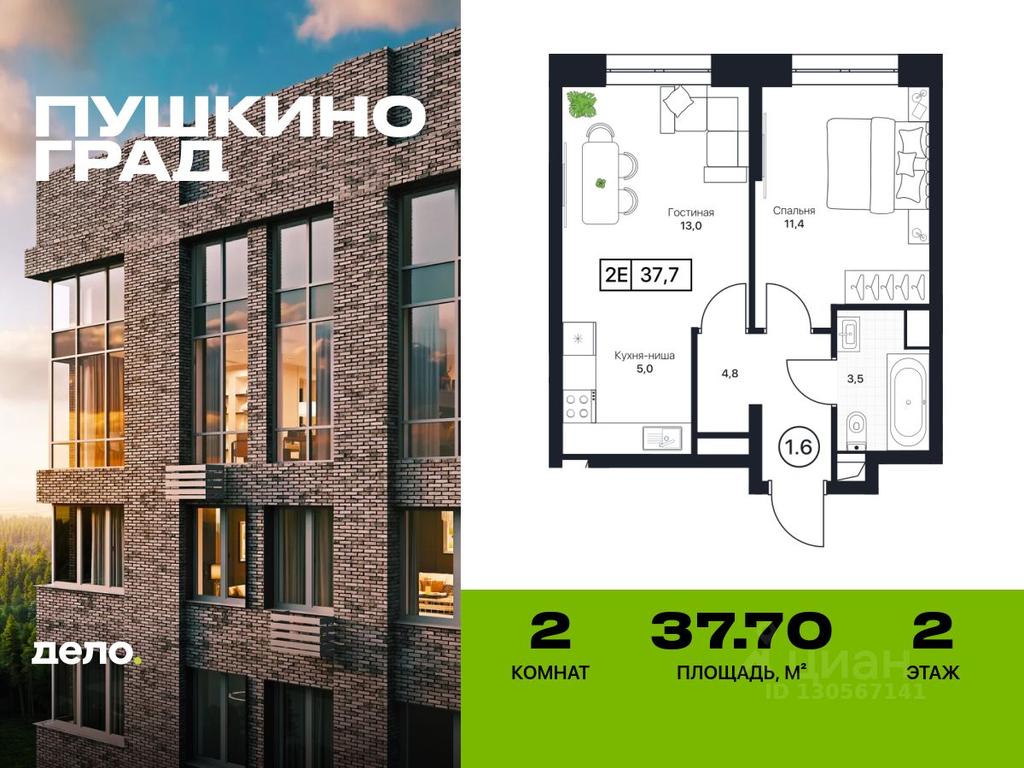 1-BD Apartment Sale, 37.7 sq. m. at Pushkino Grad, Polevaya ulitsa, selo Bratovshchina, Pshkinskiy Urban District, Moscow Region, Russia #1 1-BD Apartment Sale, 37.7 sq. m. at Pushkino Grad, Polevaya ulitsa, selo Bratovshchina, Pshkinskiy Urban District, Moscow Region, Russia #1