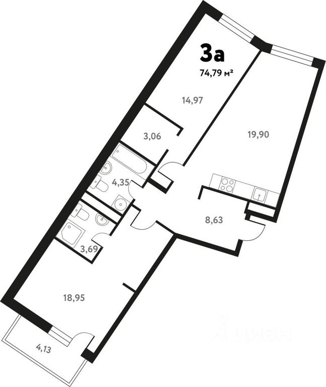 2-BD Apartment Sale, 73.95平方米 at Iuzhnoe Pushkino, Shkolnaya ulitsa, mikrorayon Mamontovka, Pushkino, Moscow Region, Russia #1