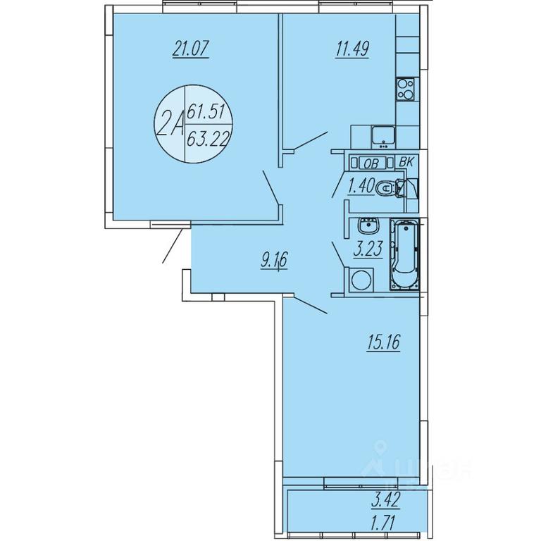 1-BD Apartment Sale, 63.22 sq. m. at Sholohovo, ulitsa Yunosti, zhiloy kompleks Sholokhovo, derevnya Sholokhovo, Mytishi Urban District, Moscow Region, Russia #1