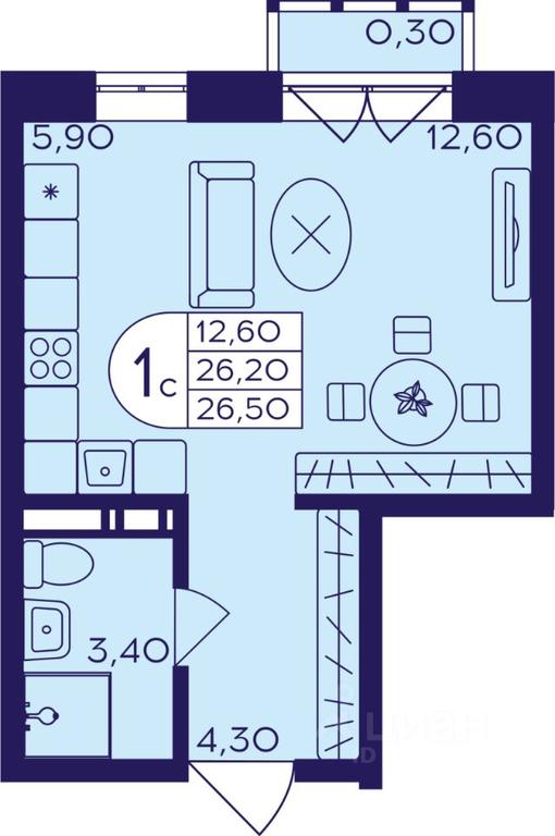 Apartment Sale, 26.5平方米 at Geroev, prospekt Geroyev, Zheleznodorozhny Microdistrict, Balashikha, Moscow Region, Russia #1