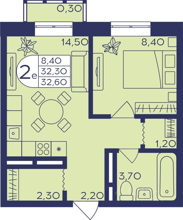 1-BD Apartment Sale, 33 sq. m. at Geroev, prospekt Geroyev, Zheleznodorozhny Microdistrict, Balashikha, Moscow Region, Russia #1