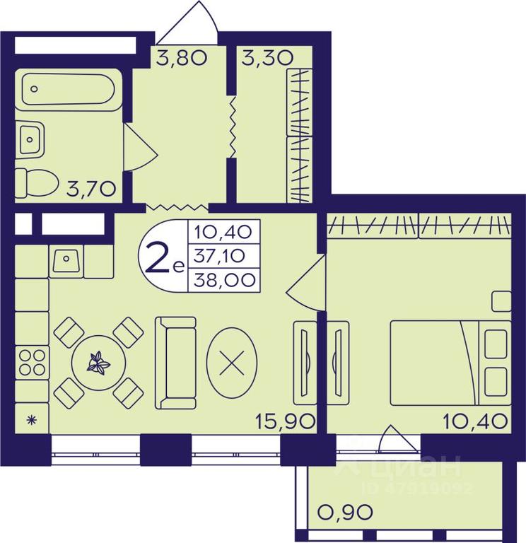 1-BD Apartment Sale, 38 sq. m. at Geroev, prospekt Geroyev, Zheleznodorozhny Microdistrict, Balashikha, Moscow Region, Russia #1