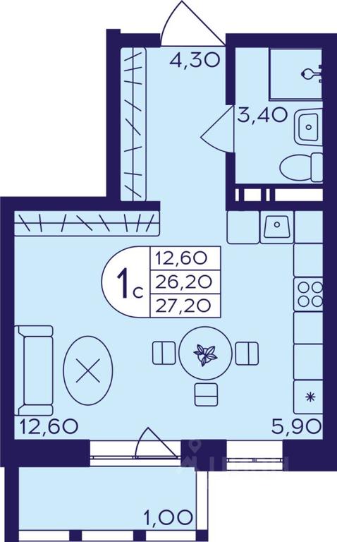 Apartment Sale, 27.2平方米 at Geroev, prospekt Geroyev, Zheleznodorozhny Microdistrict, Balashikha, Moscow Region, Russia #1