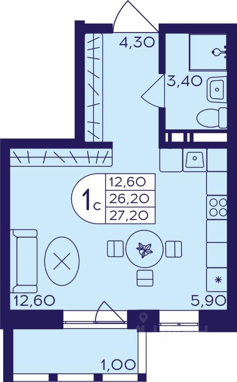 Apartment Sale, 27.2平方米 at Geroev, prospekt Geroyev, Zheleznodorozhny Microdistrict, Balashikha, Moscow Region, Russia #1
