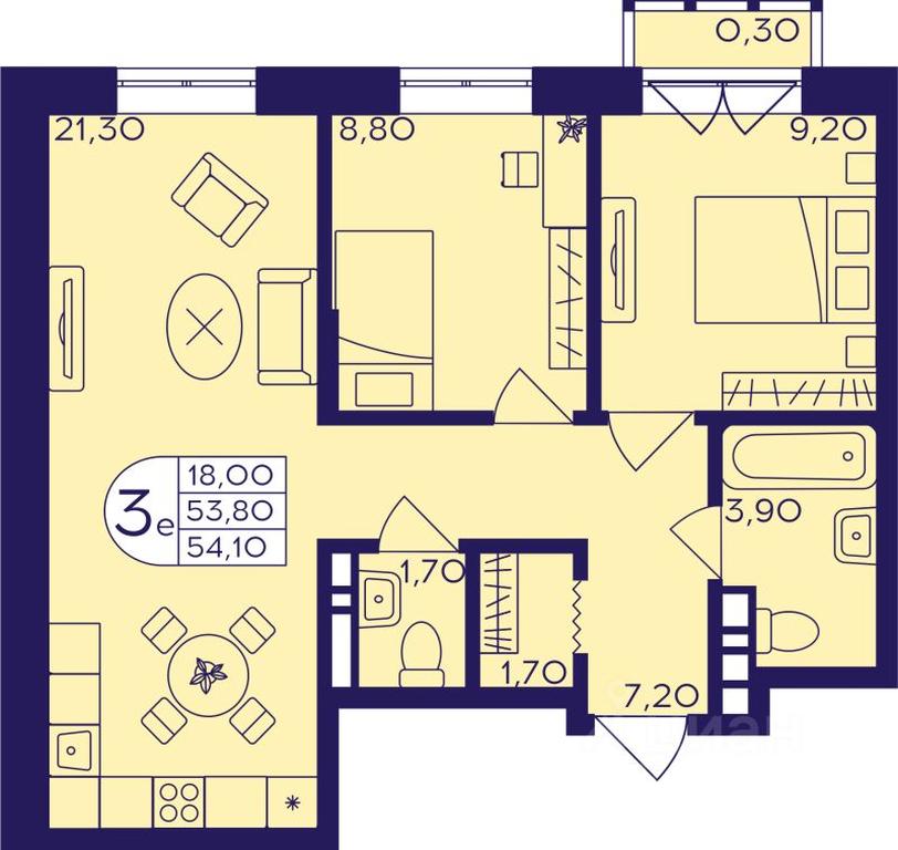 2-BD Apartment Sale, 54.1 sq. m. at Geroev, prospekt Geroyev, Zheleznodorozhny Microdistrict, Balashikha, Moscow Region, Russia #1
