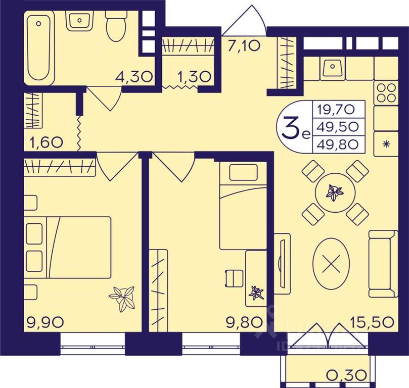 2-BD Apartment Sale, 49.8 sq. m. at Geroev, prospekt Geroyev, Zheleznodorozhny Microdistrict, Balashikha, Moscow Region, Russia #1
