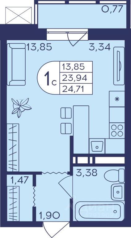 Apartment Sale, 24.4 sq. m. at Geroev, prospekt Geroyev, Zheleznodorozhny Microdistrict, Balashikha, Moscow Region, Russia #1