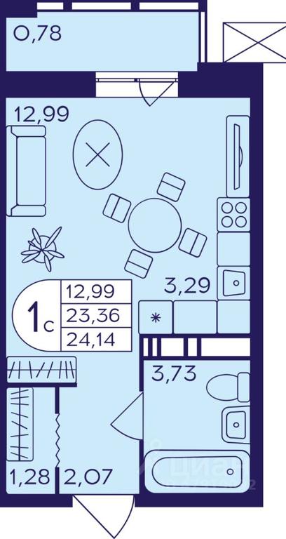 Apartment Sale, 23.8平方米 at Geroev, prospekt Geroyev, Zheleznodorozhny Microdistrict, Balashikha, Moscow Region, Russia #1