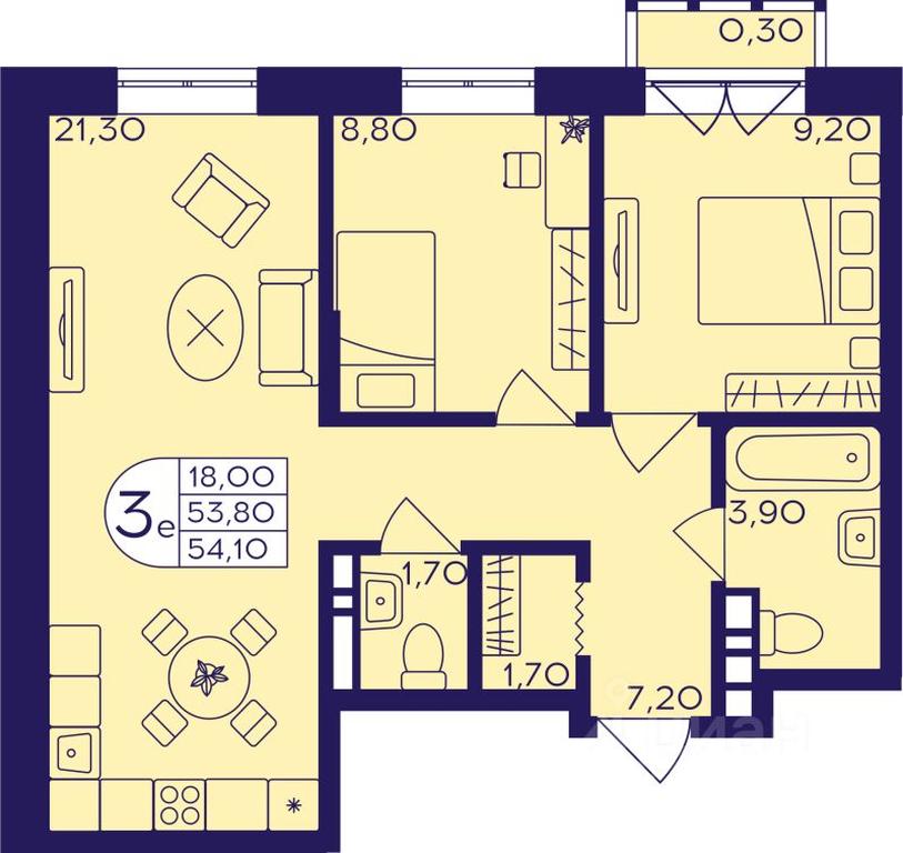2-BD Apartment Sale, 55.1 sq. m. at Geroev, prospekt Geroyev, Zheleznodorozhny Microdistrict, Balashikha, Moscow Region, Russia #1