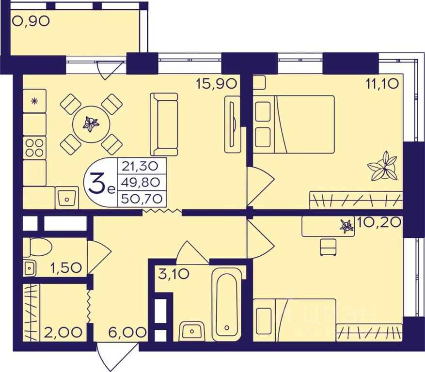 2-BD Apartment Sale, 50.7 sq. m. at Geroev, prospekt Geroyev, Zheleznodorozhny Microdistrict, Balashikha, Moscow Region, Russia #1