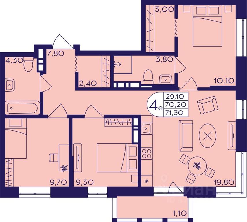 3-BD Apartment Sale, 71.3 sq. m. at Geroev, prospekt Geroyev, Zheleznodorozhny Microdistrict, Balashikha, Moscow Region, Russia #1