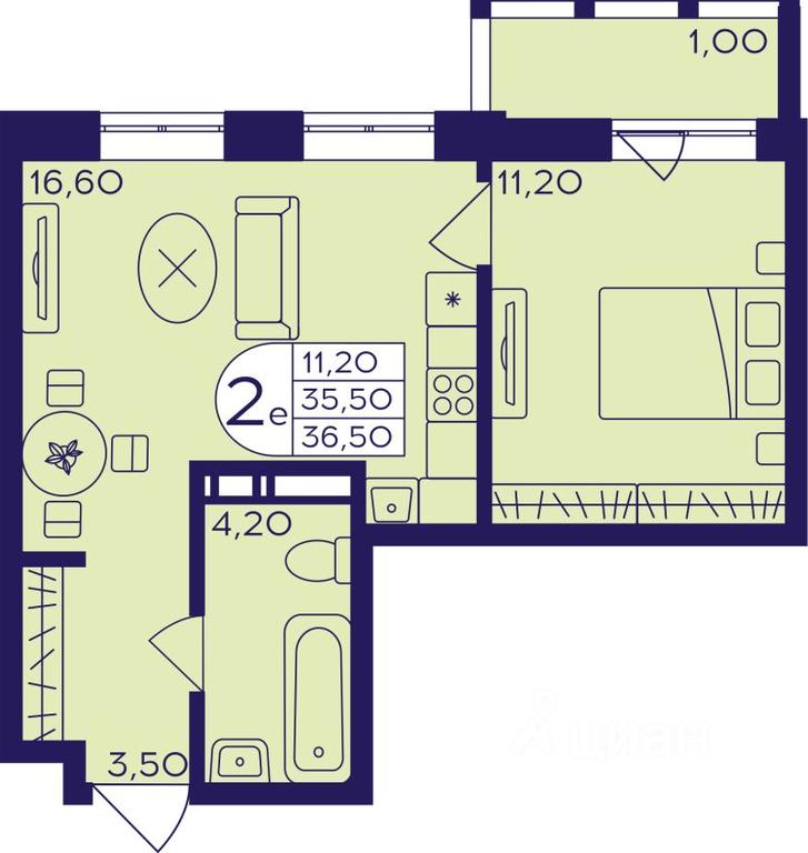 1-BD Apartment Sale, 36.5平方米 at Geroev, prospekt Geroyev, Zheleznodorozhny Microdistrict, Balashikha, Moscow Region, Russia #1