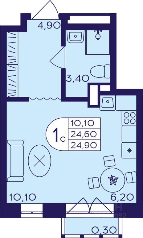 Apartment Sale, 24.9平方米 at Geroev, prospekt Geroyev, Zheleznodorozhny Microdistrict, Balashikha, Moscow Region, Russia #1