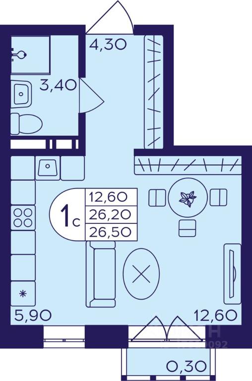Apartment Sale, 26.5 sq. m. at Geroev, prospekt Geroyev, Zheleznodorozhny Microdistrict, Balashikha, Moscow Region, Russia #1