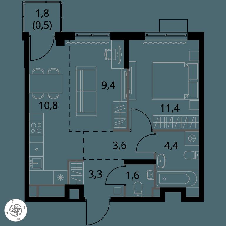 2-BD Apartment Sale, 45 sq. m. at 1 Himkinskij, zhiloy kompleks 1-y Khimkinskiy, kvartal Mezhdunarodny, mikrorayon Klyazma-Starbeyevo, Khimki, Moscow Region, Russia #1