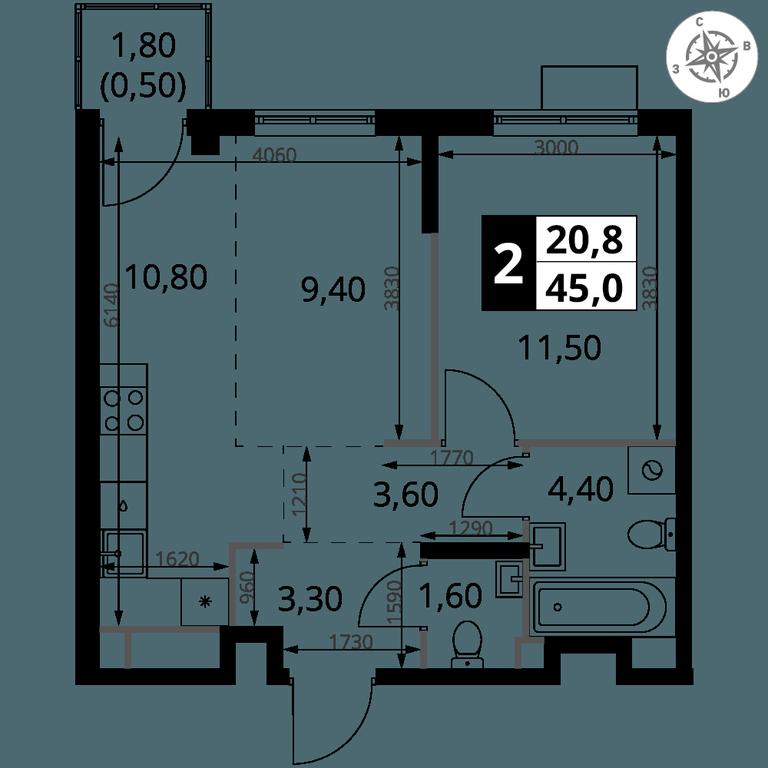 2-BD Apartment Sale, 45 sq. m. at 1 Himkinskij, zhiloy kompleks 1-y Khimkinskiy, kvartal Mezhdunarodny, mikrorayon Klyazma-Starbeyevo, Khimki, Moscow Region, Russia #2