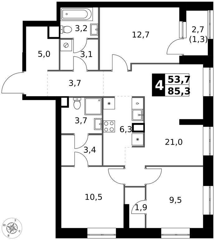 4-BD Apartment Sale, 85.3平方米 at 1 Izmajlovskij, Montazhnaya Street, 8с13, Moscow, Russia #1 4-BD Apartment Sale, 85.3平方米 at 1 Izmajlovskij, Montazhnaya Street, 8с13, Moscow, Russia #1