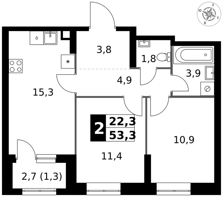 2-BD Apartment Sale, 53.3平方米 at 1 Izmajlovskij, Montazhnaya Street, 8с13, Moscow, Russia #1 2-BD Apartment Sale, 53.3平方米 at 1 Izmajlovskij, Montazhnaya Street, 8с13, Moscow, Russia #1