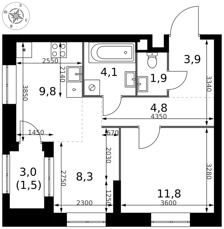 2-BD Apartment Sale, 46.1 sq. m. at 1 Izmajlovskij, Montazhnaya Street, 8с13, Moscow, Russia #2
