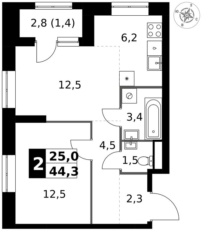 2-BD Apartment Sale, 44.3平方米 at 1 Izmajlovskij, Montazhnaya Street, 8с13, Moscow, Russia #1 2-BD Apartment Sale, 44.3平方米 at 1 Izmajlovskij, Montazhnaya Street, 8с13, Moscow, Russia #1