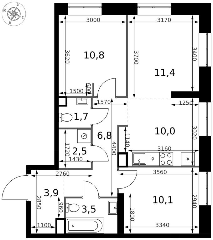 3-BD Apartment Sale, 60.7 sq. m. at 1 Izmajlovskij, Montazhnaya Street, 8с13, Moscow, Russia #2